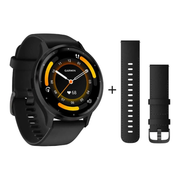 "Garmin Venu 3 - 45mm -  Slate Stainless Steel W/ Black Leather Band (Includes Black Silicone Band) "