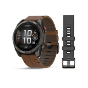 Garmin - Fenix 8 Pro - Sapphire - 47mm - Amoled - Carbon Gray DLC Titanium W/ Chestnut Leather Band & Black/Pebble Gray Silicone Band