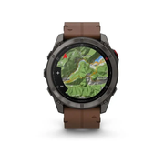 Garmin - Fenix 8 Pro - Sapphire - 47mm - Amoled - Carbon Gray DLC Titanium W/ Chestnut Leather Band & Black/Pebble Gray Silicone Band