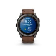 Garmin - Fenix 8 Pro - Sapphire - 47mm - Amoled - Carbon Gray DLC Titanium W/ Chestnut Leather Band & Black/Pebble Gray Silicone Band